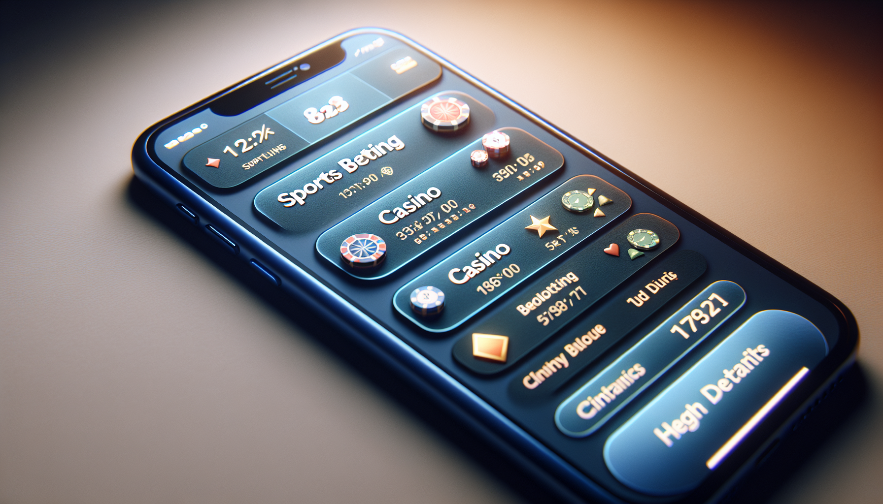 Interfaz de usuario de la app Bet365 mostrando menús de apuestas y casino.