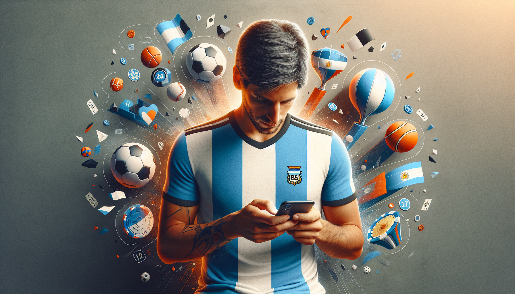 Usuario argentino apostando en Bet365 desde su celular con deportes al fondo