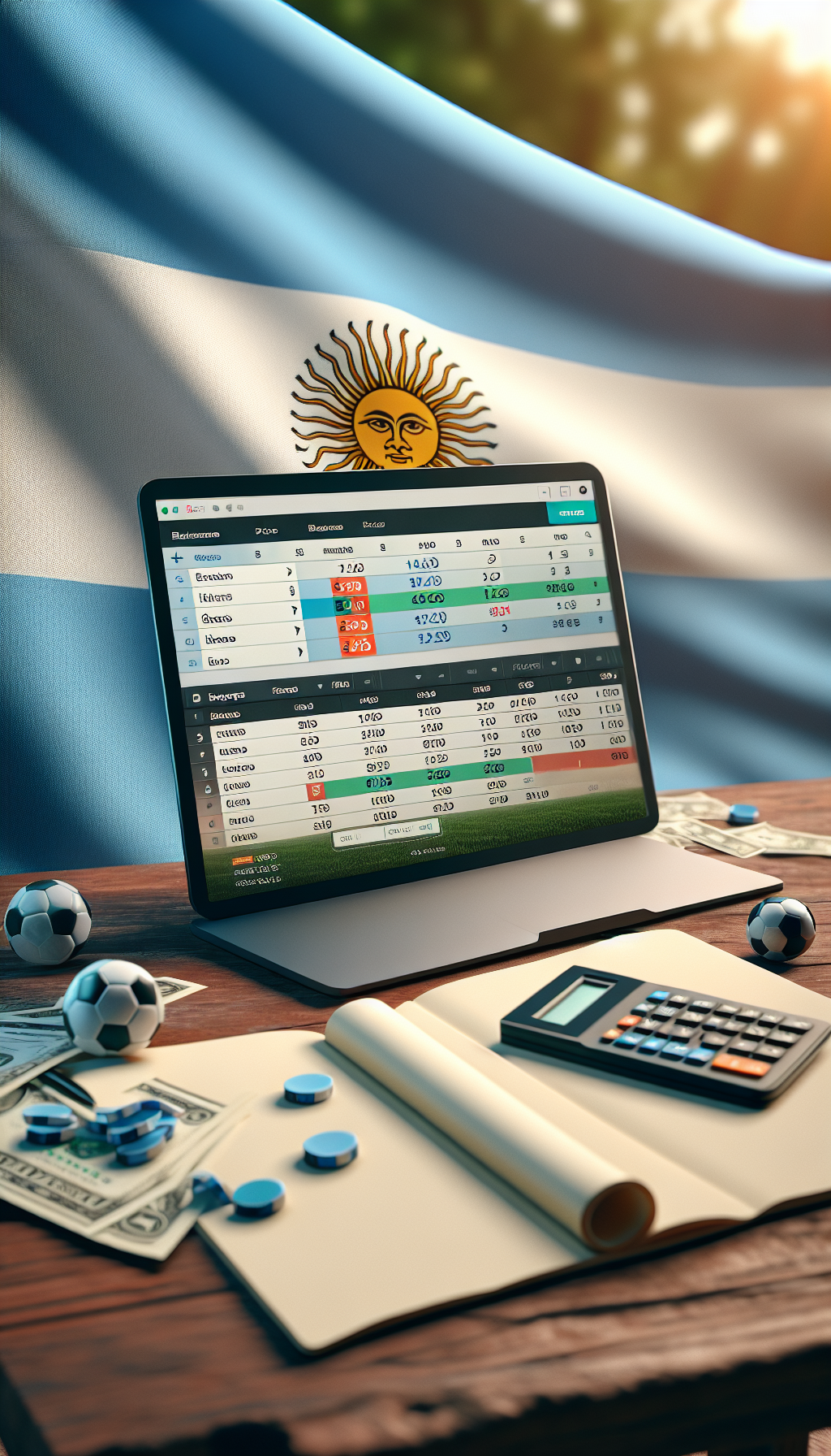 Cuotas de apuestas deportivas en partidos de fútbol de Argentina mostradas en pantalla