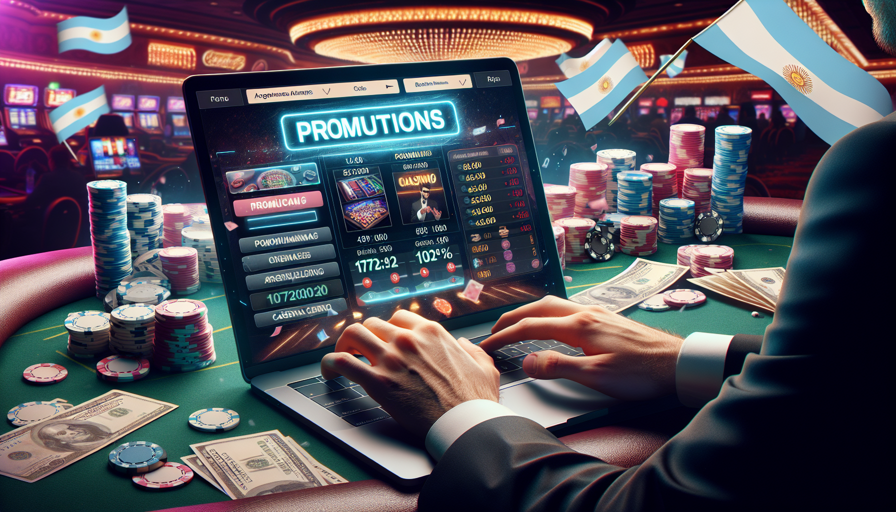 Apostador argentino aprovechando bonos Bet365 en su ordenador