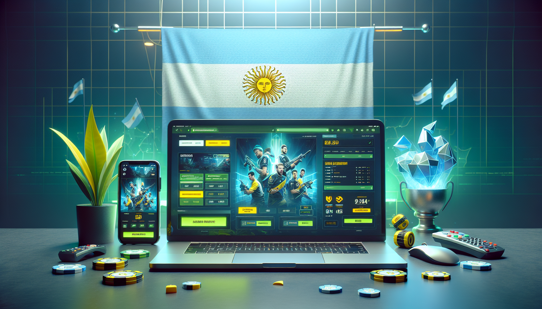 Interfaz de bet365 e-sports mostrada en notebook y móvil para usuarios argentinos