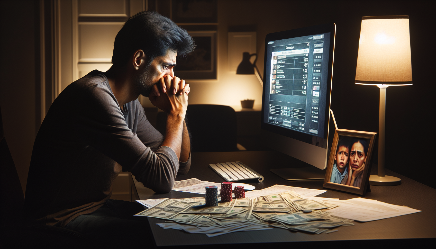 Persona preocupada identificando problemas de adicción al juego en Bet365