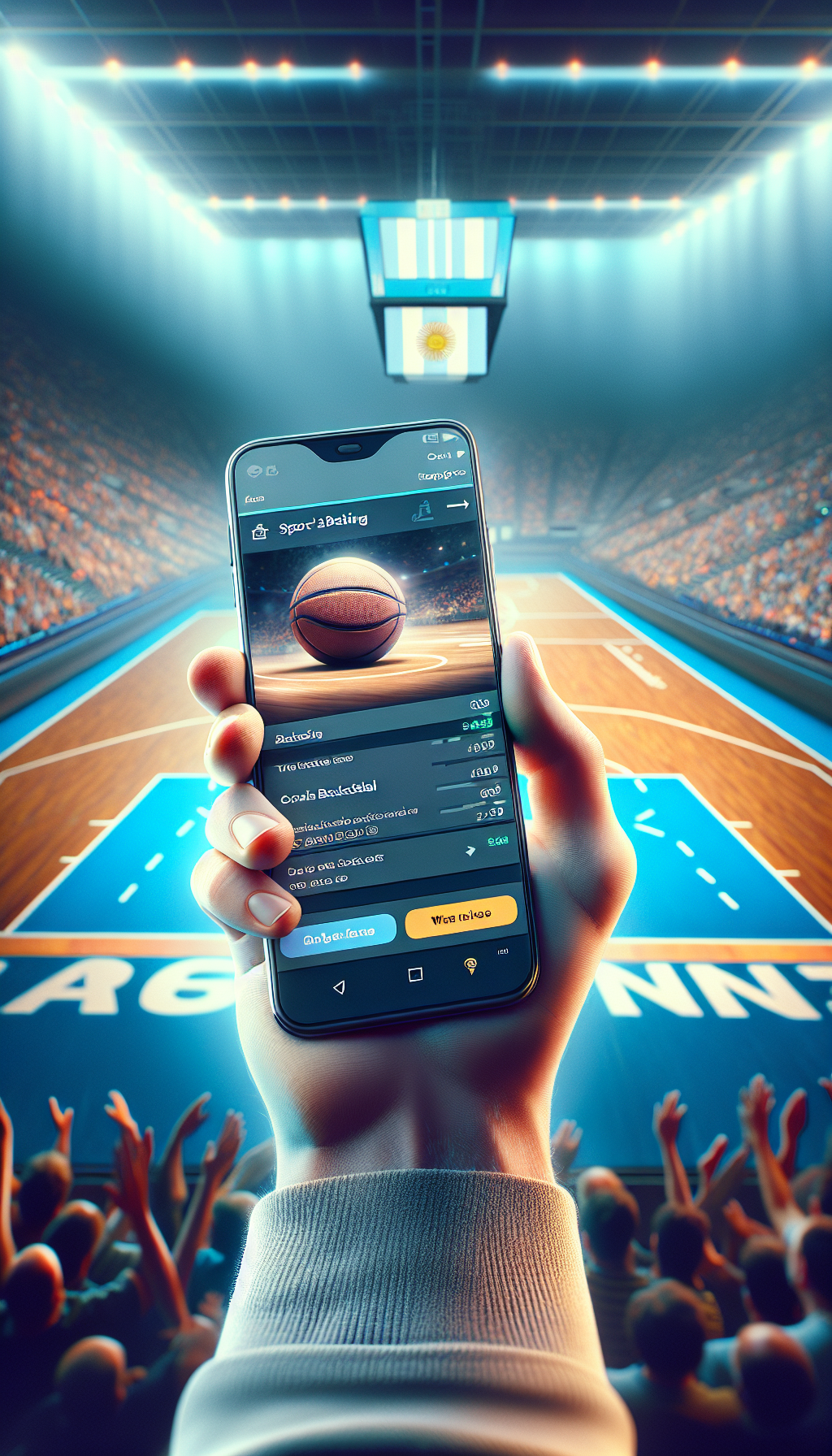 Apuestas de la PBA en Bet365 mostradas en smartphone argentino